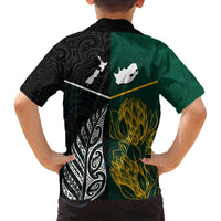 South Africa and New Zealand Family Matching Short Sleeve Bodycon Dress and Hawaiian Shirt King Protea and Silver Fern Mix Culture Pattern LT03 - Polynesian Pride