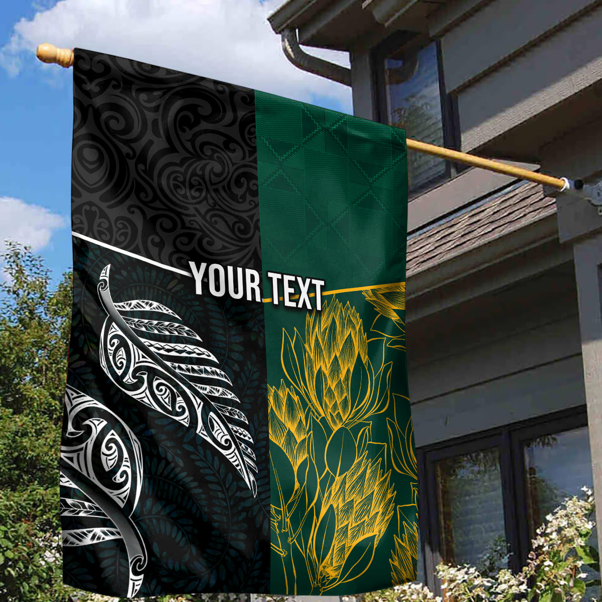 Personalised South Africa and New Zealand Garden Flag King Protea and Silver Fern Mix Culture Pattern LT03 - Polynesian Pride