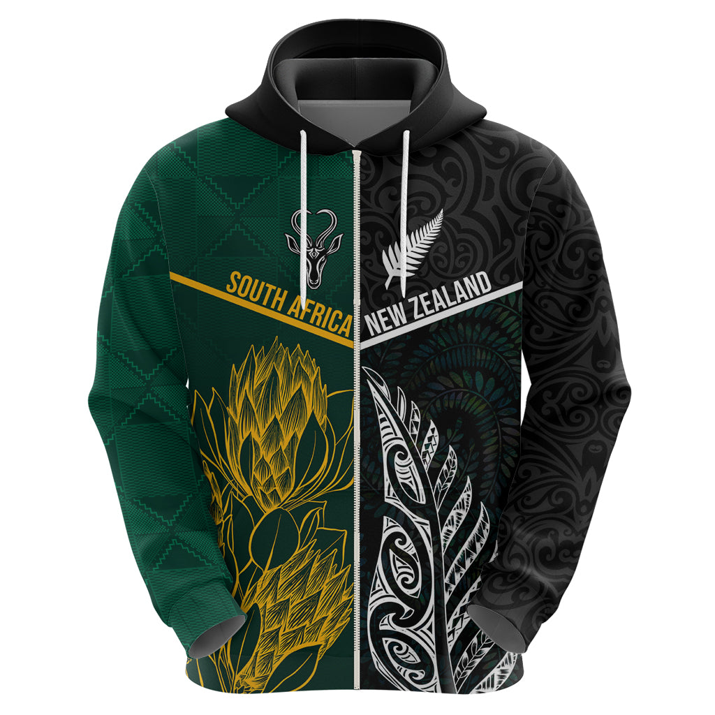 Personalised South Africa and New Zealand Hoodie King Protea and Silver Fern Mix Culture Pattern LT03 - Polynesian Pride