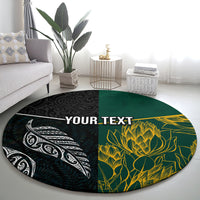 Personalised South Africa and New Zealand Round Carpet King Protea and Silver Fern Mix Culture Pattern LT03 - Polynesian Pride