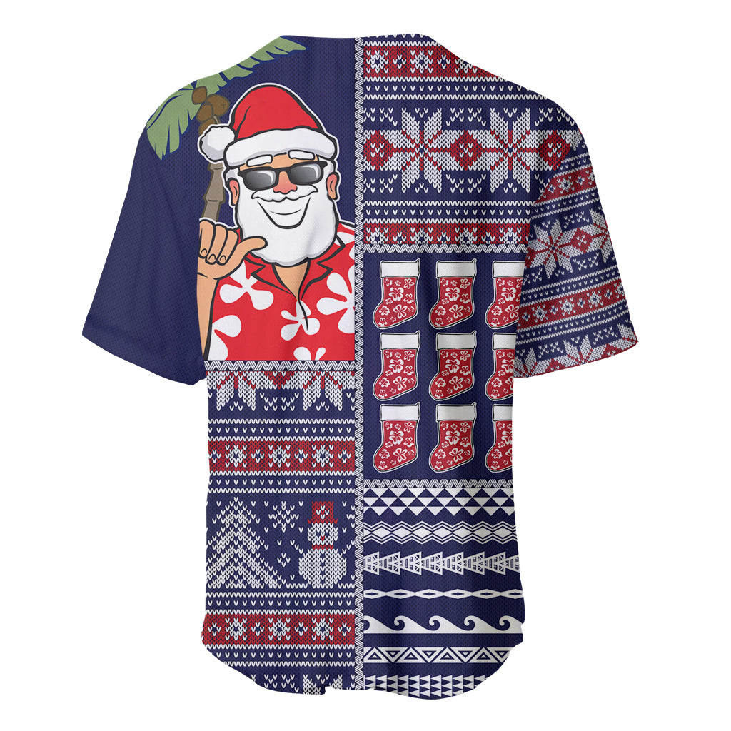 Hawaii Mele Kalikimaka Baseball Jersey Aloha and Christmas Elements Patchwork Blue Style LT03 - Polynesian Pride