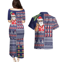 Hawaii Mele Kalikimaka Couples Matching Puletasi Dress and Hawaiian Shirt Aloha and Christmas Elements Patchwork Blue Style LT03 - Polynesian Pride