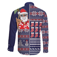 Hawaii Mele Kalikimaka Family Matching Long Sleeve Bodycon Dress and Hawaiian Shirt Aloha and Christmas Elements Patchwork Blue Style LT03 - Polynesian Pride