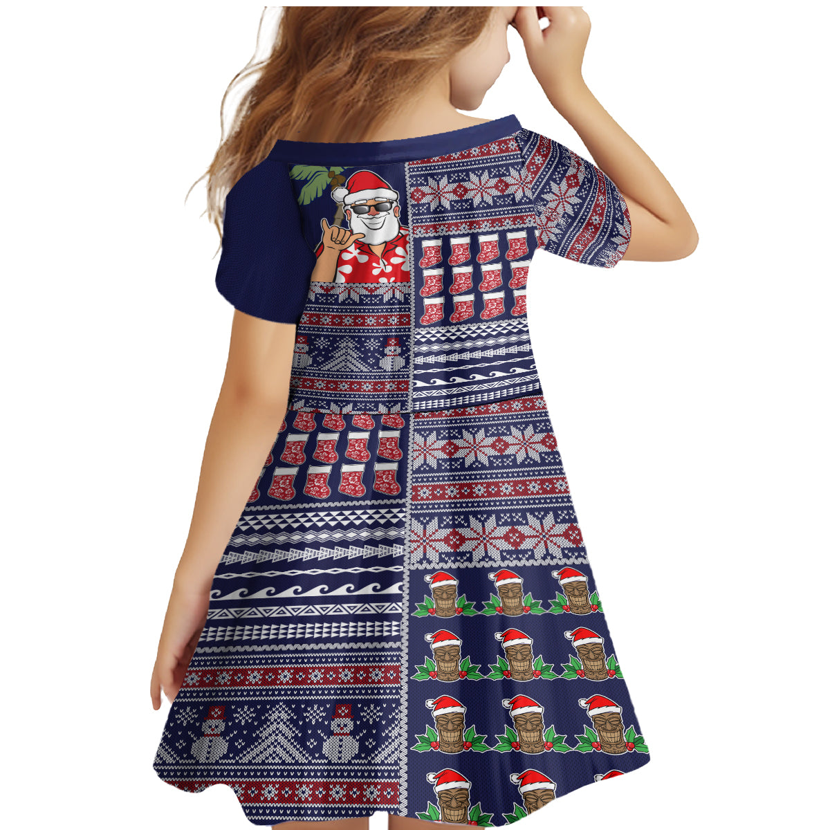 Hawaii Mele Kalikimaka Family Matching Mermaid Dress and Hawaiian Shirt Aloha and Christmas Elements Patchwork Blue Style LT03 - Polynesian Pride