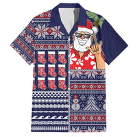 Hawaii Mele Kalikimaka Family Matching Off Shoulder Maxi Dress and Hawaiian Shirt Aloha and Christmas Elements Patchwork Blue Style LT03 Dad's Shirt - Short Sleeve Blue - Polynesian Pride
