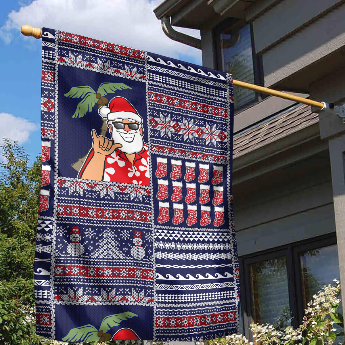 Hawaii Mele Kalikimaka Garden Flag Aloha and Christmas Elements Patchwork Blue Style LT03 - Polynesian Pride