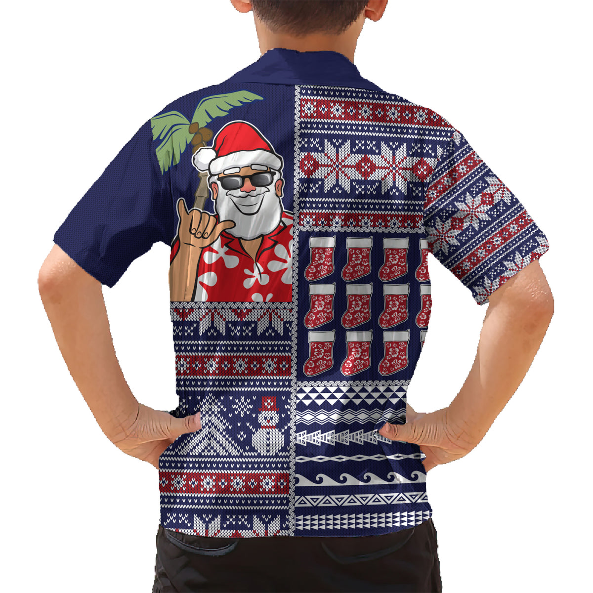 Hawaii Mele Kalikimaka Kid Hawaiian Shirt Aloha and Christmas Elements Patchwork Blue Style LT03 - Polynesian Pride
