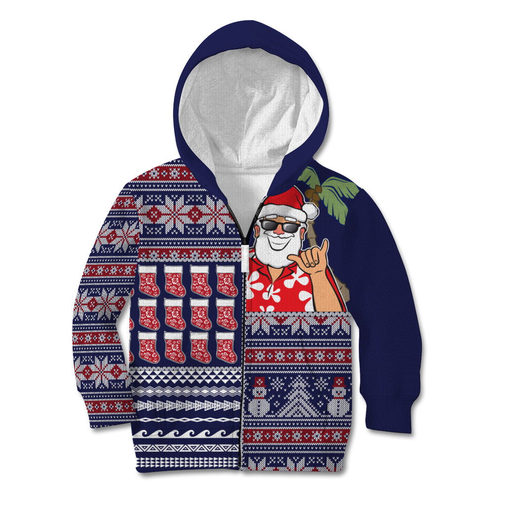 Hawaii Mele Kalikimaka Kid Hoodie Aloha and Christmas Elements Patchwork Blue Style LT03 - Polynesian Pride