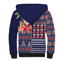 Hawaii Mele Kalikimaka Sherpa Hoodie Aloha and Christmas Elements Patchwork Blue Style LT03 - Polynesian Pride