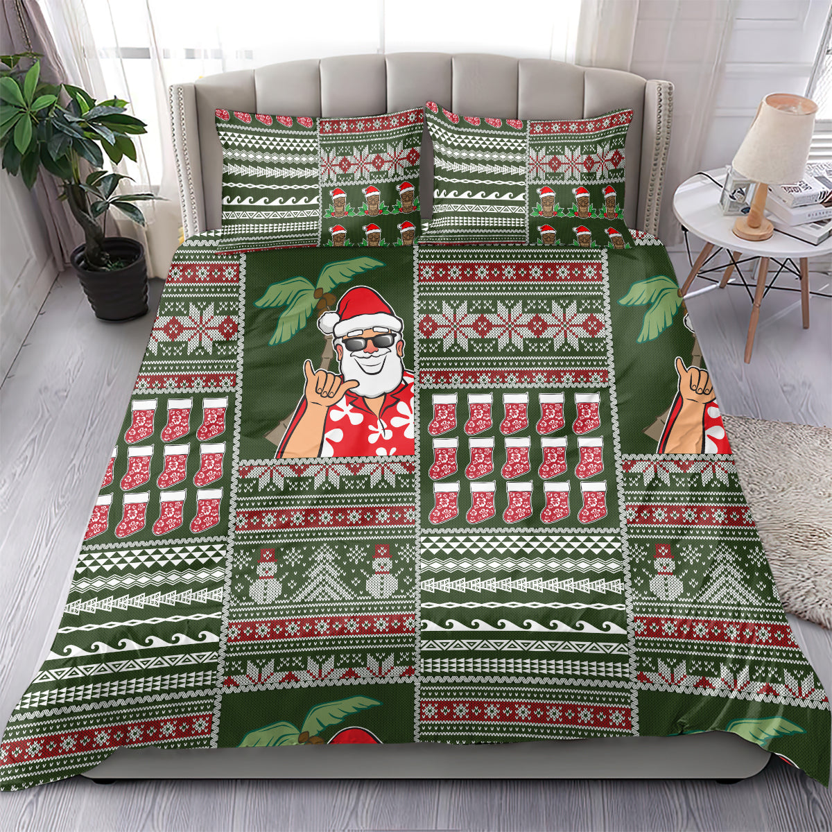 Hawaii Mele Kalikimaka Bedding Set Aloha and Christmas Elements Patchwork Green Style LT03 - Polynesian Pride
