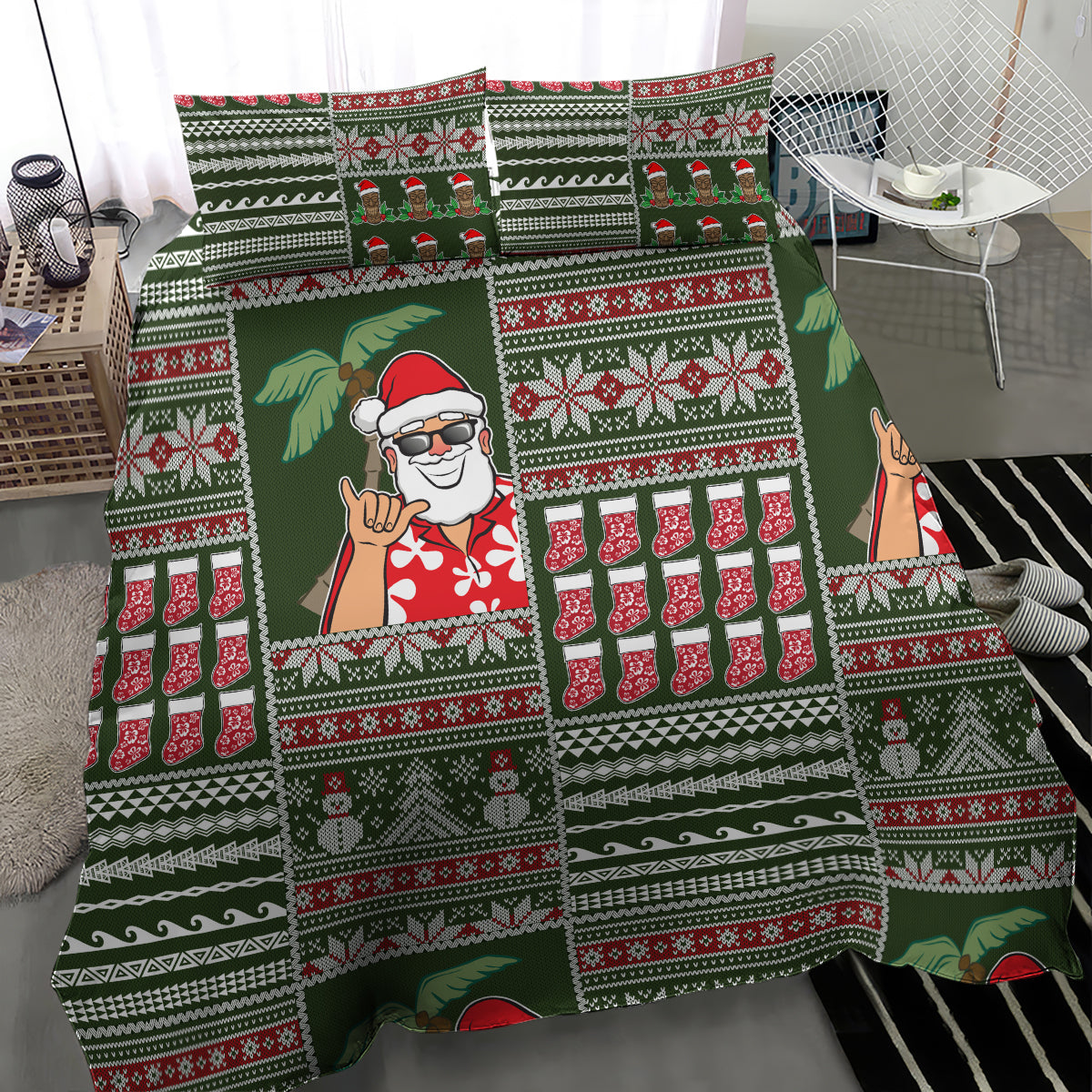 Hawaii Mele Kalikimaka Bedding Set Aloha and Christmas Elements Patchwork Green Style LT03 - Polynesian Pride