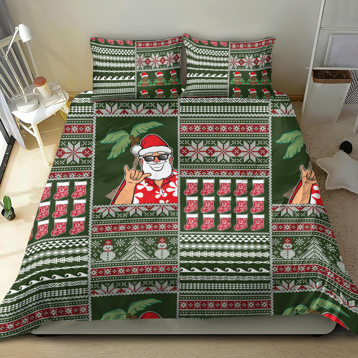 Hawaii Mele Kalikimaka Bedding Set Aloha and Christmas Elements Patchwork Green Style LT03 - Polynesian Pride