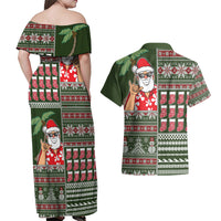 Hawaii Mele Kalikimaka Couples Matching Off Shoulder Maxi Dress and Hawaiian Shirt Aloha and Christmas Elements Patchwork Green Style LT03 - Polynesian Pride
