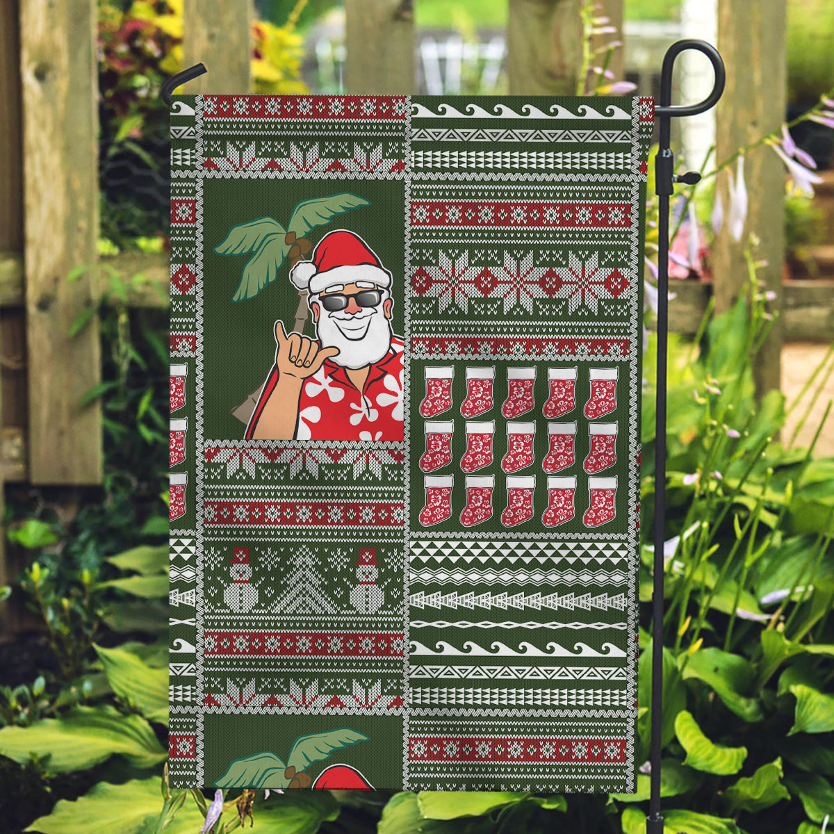 Hawaii Mele Kalikimaka Garden Flag Aloha and Christmas Elements Patchwork Green Style LT03 Garden Flag Green - Polynesian Pride