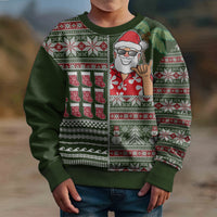 Hawaii Mele Kalikimaka Kid Ugly Christmas Sweater Aloha and Christmas Elements Patchwork Green Style LT03 - Polynesian Pride