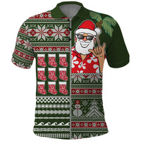 Hawaii Mele Kalikimaka Polo Shirt Aloha and Christmas Elements Patchwork Green Style LT03 Green - Polynesian Pride