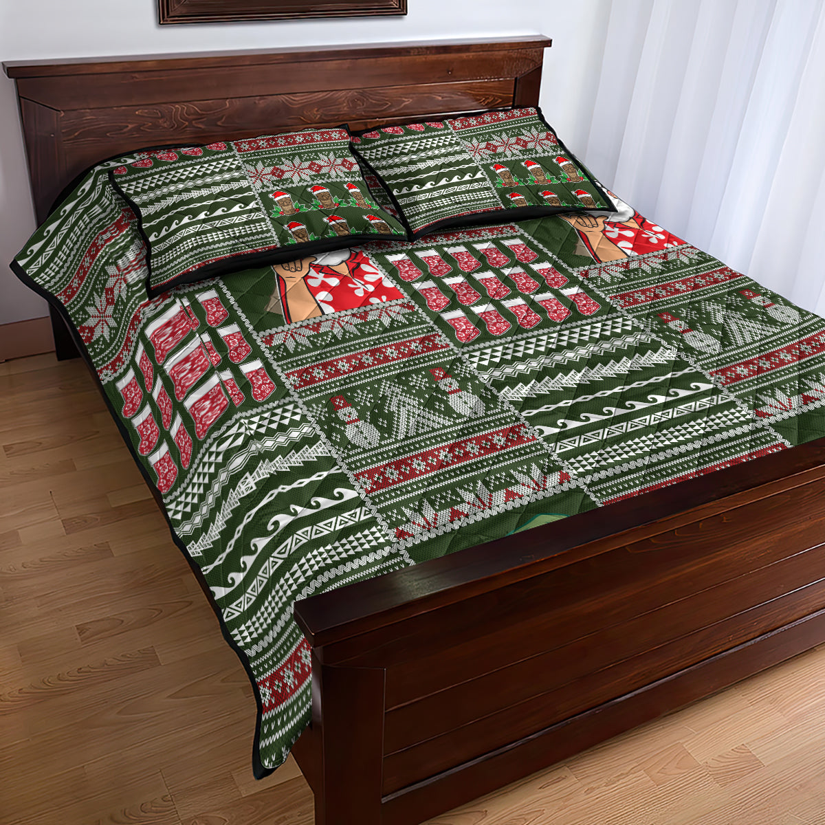 Hawaii Mele Kalikimaka Quilt Bed Set Aloha and Christmas Elements Patchwork Green Style LT03 - Polynesian Pride