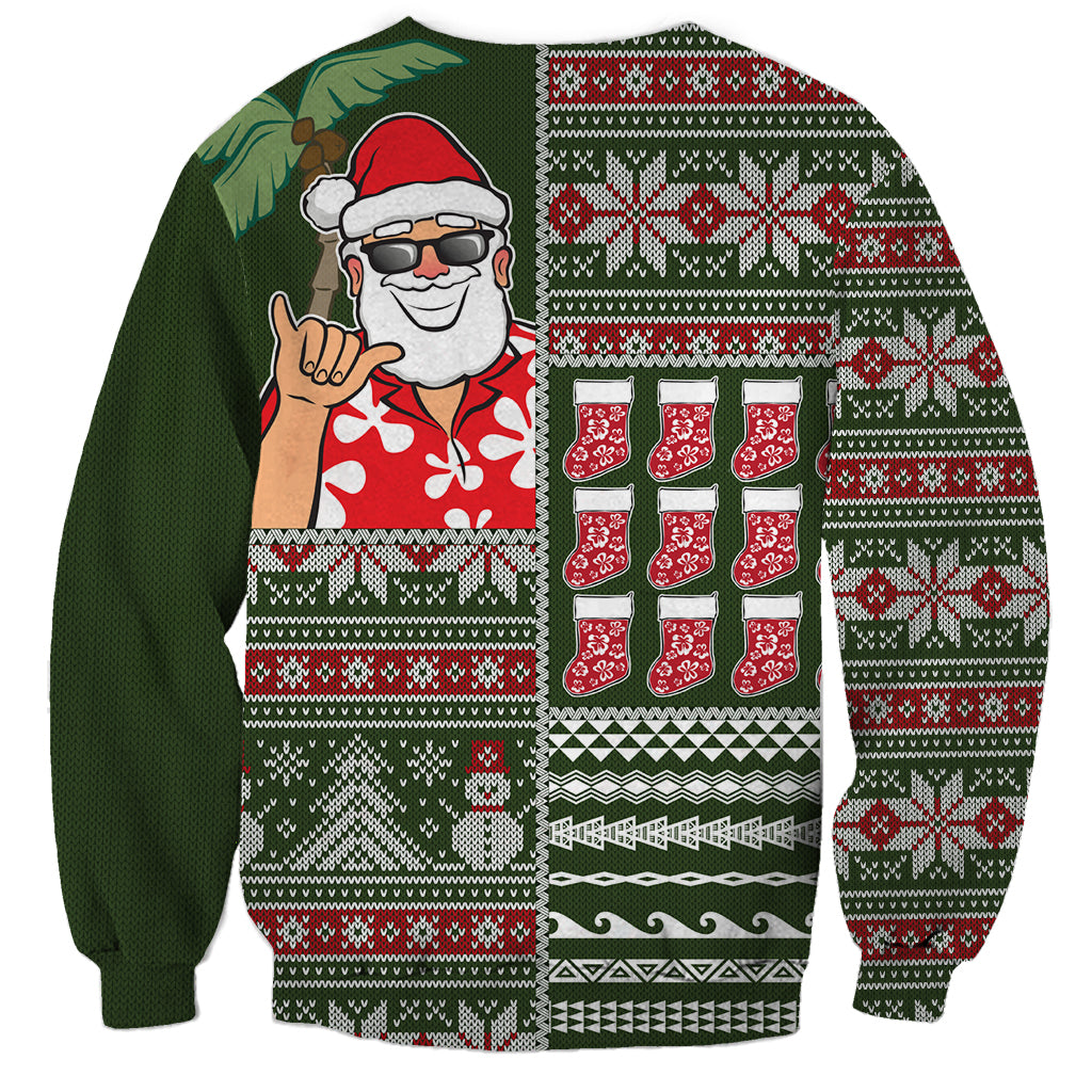 Hawaii Mele Kalikimaka Sweatshirt Aloha and Christmas Elements Patchwork Green Style LT03 - Polynesian Pride