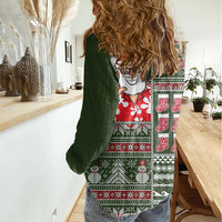 Hawaii Mele Kalikimaka Women Casual Shirt Aloha and Christmas Elements Patchwork Green Style LT03 - Polynesian Pride