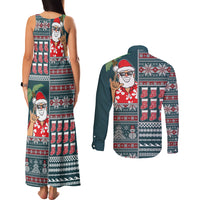 Hawaii Mele Kalikimaka Couples Matching Tank Maxi Dress and Long Sleeve Button Shirt Aloha and Christmas Elements Patchwork Turquoise Style LT03 - Polynesian Pride