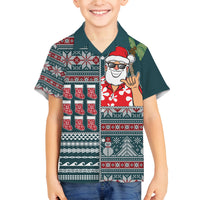 Hawaii Mele Kalikimaka Family Matching Off Shoulder Maxi Dress and Hawaiian Shirt Aloha and Christmas Elements Patchwork Turquoise Style LT03 Son's Shirt Turquoise - Polynesian Pride