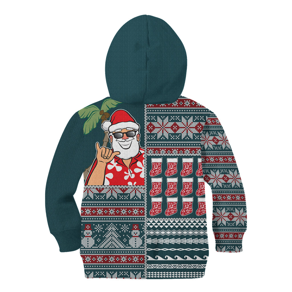 Hawaii Mele Kalikimaka Kid Hoodie Aloha and Christmas Elements Patchwork Turquoise Style LT03 - Polynesian Pride