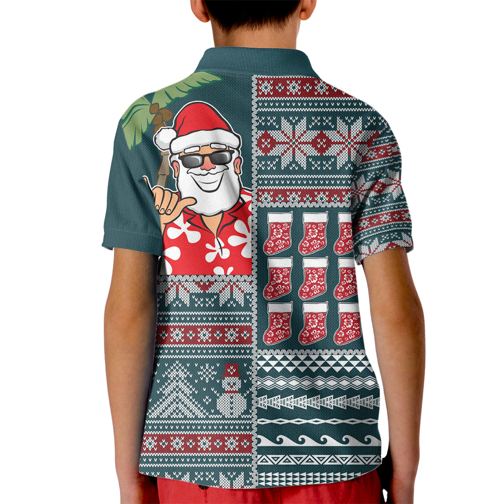 Hawaii Mele Kalikimaka Kid Polo Shirt Aloha and Christmas Elements Patchwork Turquoise Style LT03 - Polynesian Pride