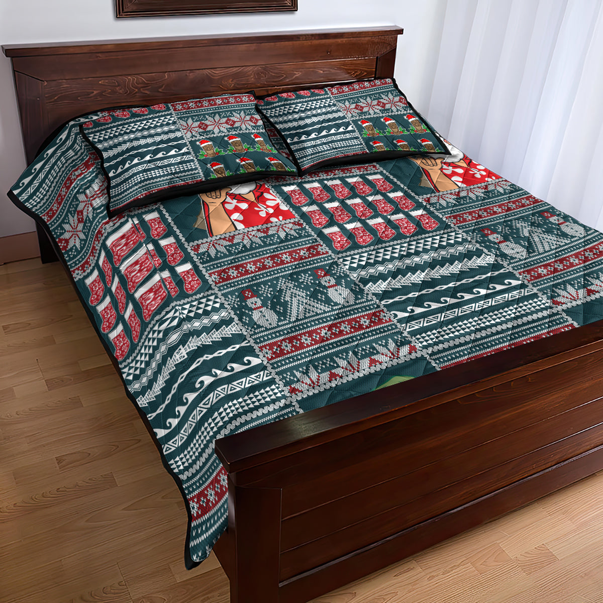 Hawaii Mele Kalikimaka Quilt Bed Set Aloha and Christmas Elements Patchwork Turquoise Style LT03 - Polynesian Pride