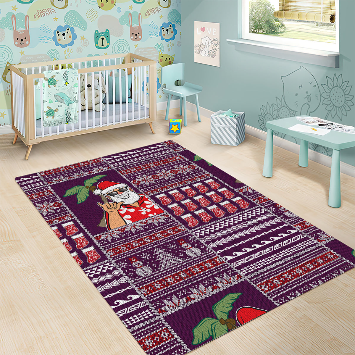 Hawaii Mele Kalikimaka Area Rug Aloha and Christmas Elements Patchwork Pink Style LT03 - Polynesian Pride
