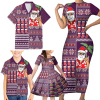 Hawaii Mele Kalikimaka Family Matching Short Sleeve Bodycon Dress and Hawaiian Shirt Aloha and Christmas Elements Patchwork Pink Style LT03 - Polynesian Pride
