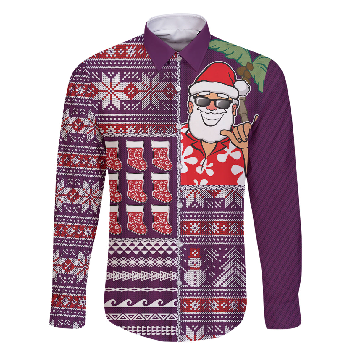 Hawaii Mele Kalikimaka Family Matching Tank Maxi Dress and Hawaiian Shirt Aloha and Christmas Elements Patchwork Pink Style LT03 Dad's Shirt - Long Sleeve Pink - Polynesian Pride