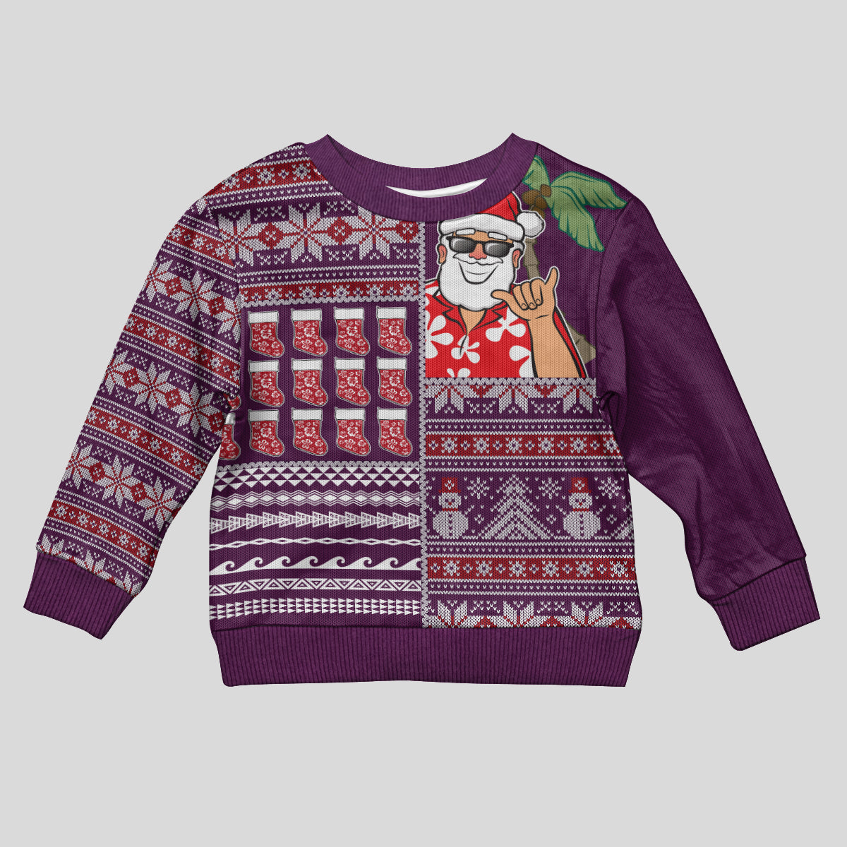 Hawaii Mele Kalikimaka Kid Ugly Christmas Sweater Aloha and Christmas Elements Patchwork Pink Style LT03 Kid Pink - Polynesian Pride