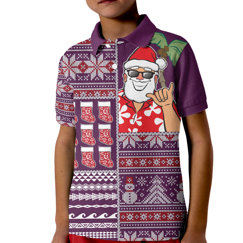 Hawaii Mele Kalikimaka Kid Polo Shirt Aloha and Christmas Elements Patchwork Pink Style LT03 Kid Pink - Polynesian Pride