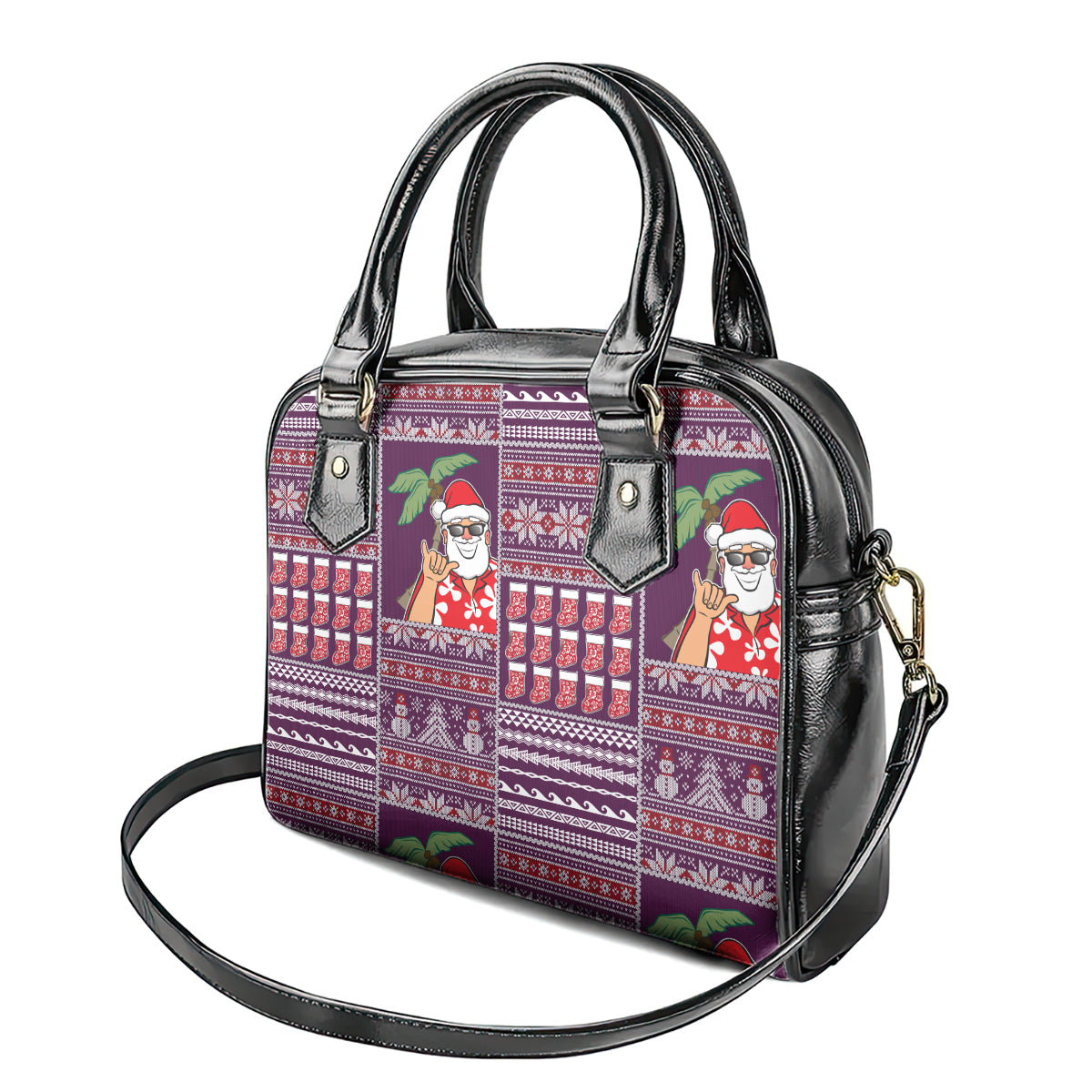 Hawaii Mele Kalikimaka Shoulder Handbag Aloha and Christmas Elements Patchwork Pink Style LT03 - Polynesian Pride