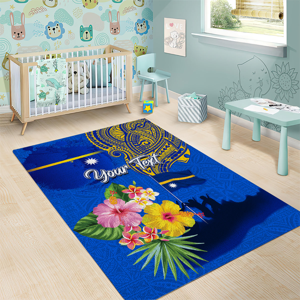 Personalised Nauru Independence Day Area Rug Nauruan Tribal Flag Style LT03 - Polynesian Pride