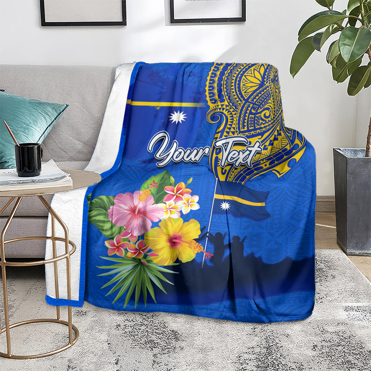 Personalised Nauru Independence Day Blanket Nauruan Tribal Flag Style LT03 - Polynesian Pride