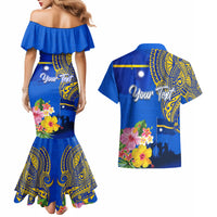 Personalised Nauru Independence Day Couples Matching Mermaid Dress and Hawaiian Shirt Nauruan Tribal Flag Style LT03 - Polynesian Pride
