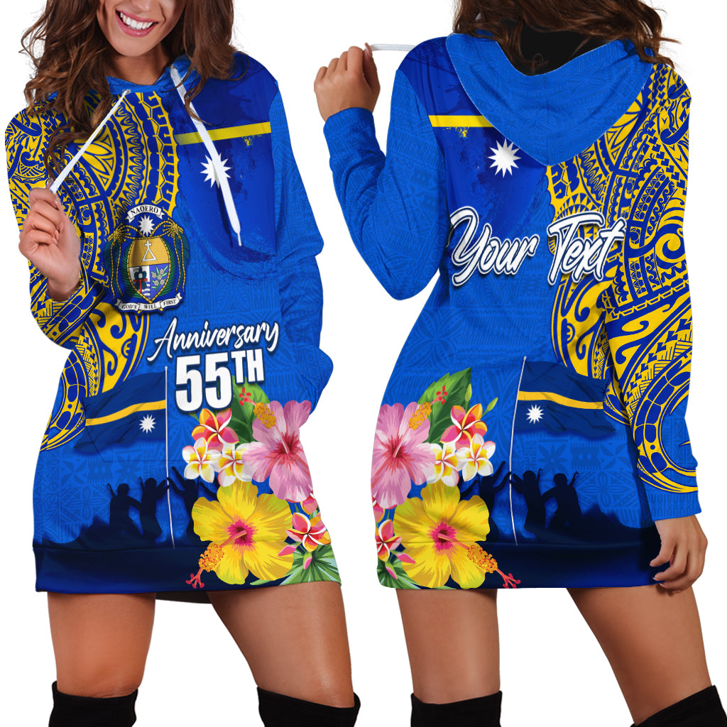 Personalised Nauru Independence Day Hoodie Dress Nauruan Tribal Flag Style LT03 - Polynesian Pride