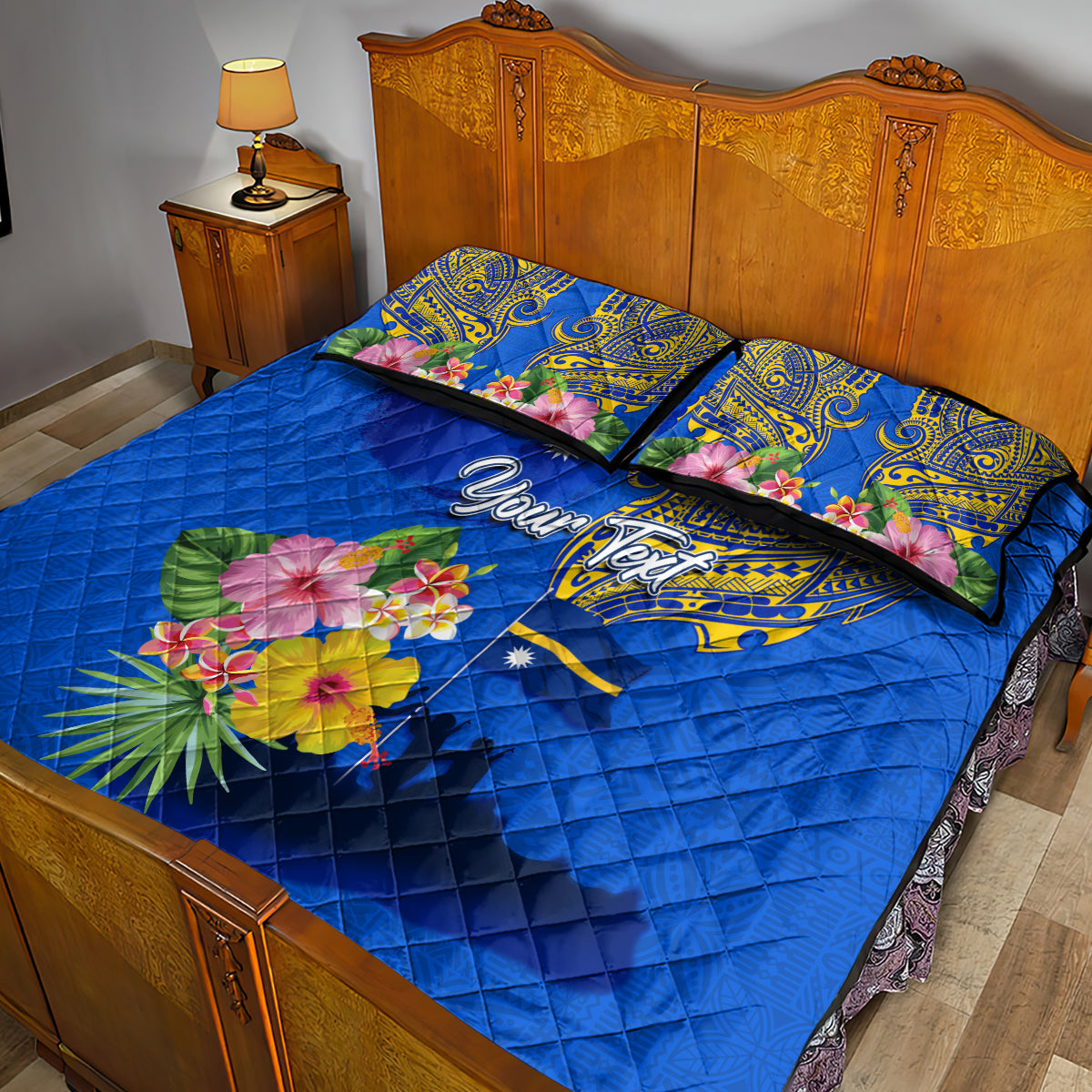 Personalised Nauru Independence Day Quilt Bed Set Nauruan Tribal Flag Style LT03 - Polynesian Pride