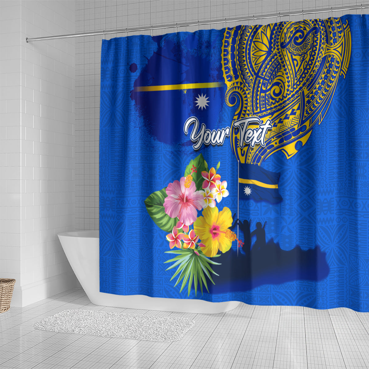 Personalised Nauru Independence Day Shower Curtain Nauruan Tribal Flag Style LT03 - Polynesian Pride