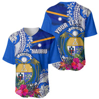Personalised Nauru Coat of Arms Baseball Jersey Tropical Flower Polynesian Pattern LT03 - Polynesian Pride