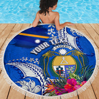 Personalised Nauru Coat of Arms Beach Blanket Tropical Flower Polynesian Pattern LT03 - Polynesian Pride