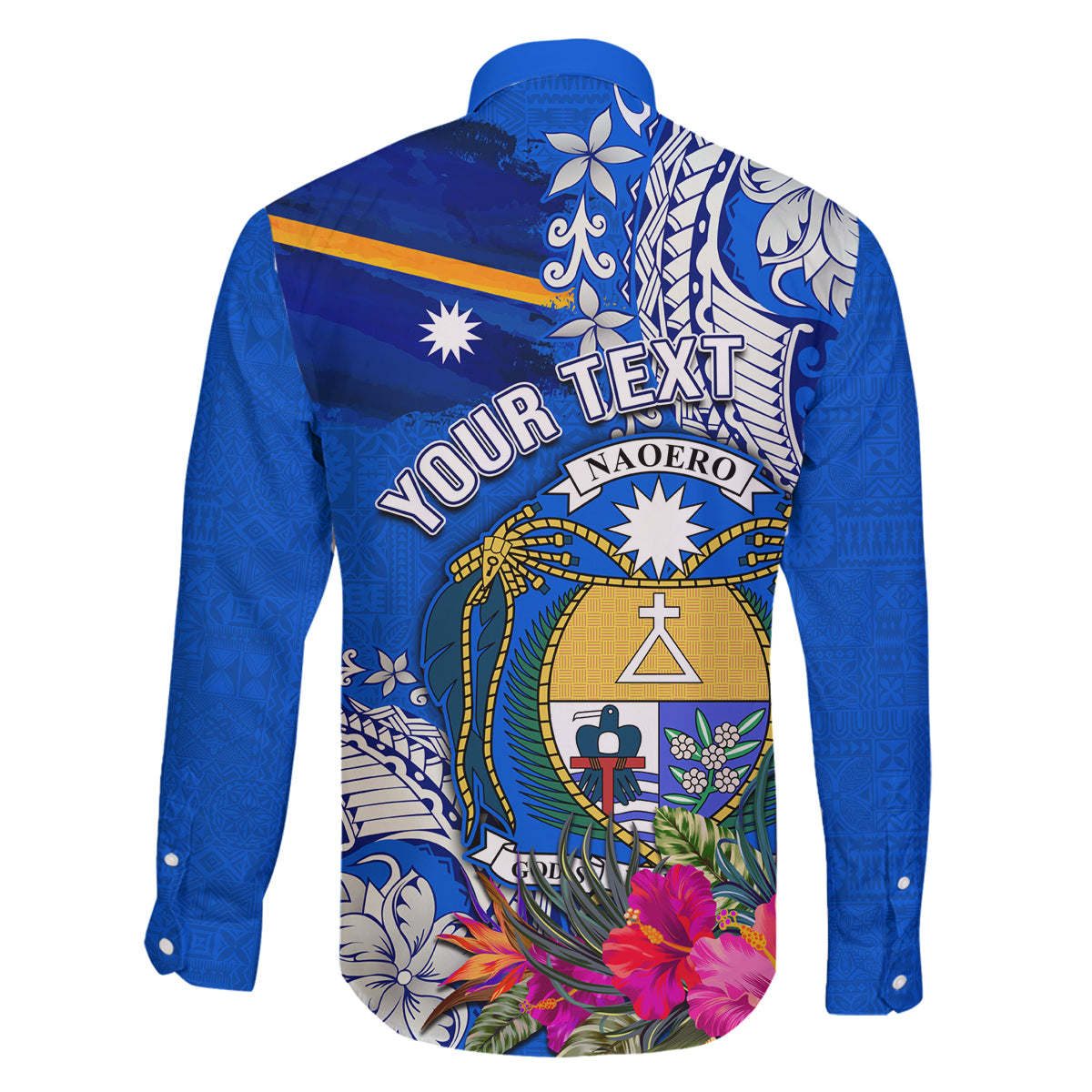 Personalised Nauru Coat of Arms Family Matching Mermaid Dress and Hawaiian Shirt Tropical Flower Polynesian Pattern LT03 - Polynesian Pride