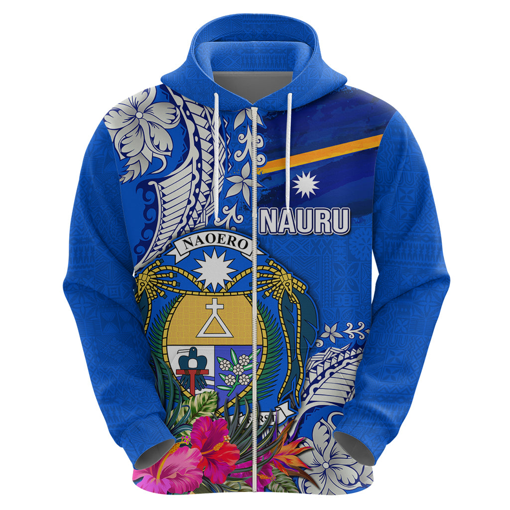 Personalised Nauru Coat of Arms Hoodie Tropical Flower Polynesian Pattern LT03 - Polynesian Pride