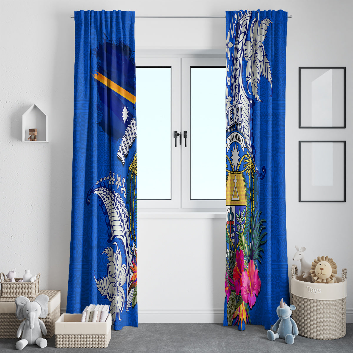 Personalised Nauru Coat of Arms Window Curtain Tropical Flower Polynesian Pattern LT03 - Polynesian Pride