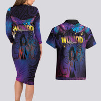 Aotearoa Arts Festival 2025 Couples Matching Long Sleeve Bodycon Dress and Hawaiian Shirt Maori Music Art Dance - Rhythmic Vibes LT03 - Polynesian Pride
