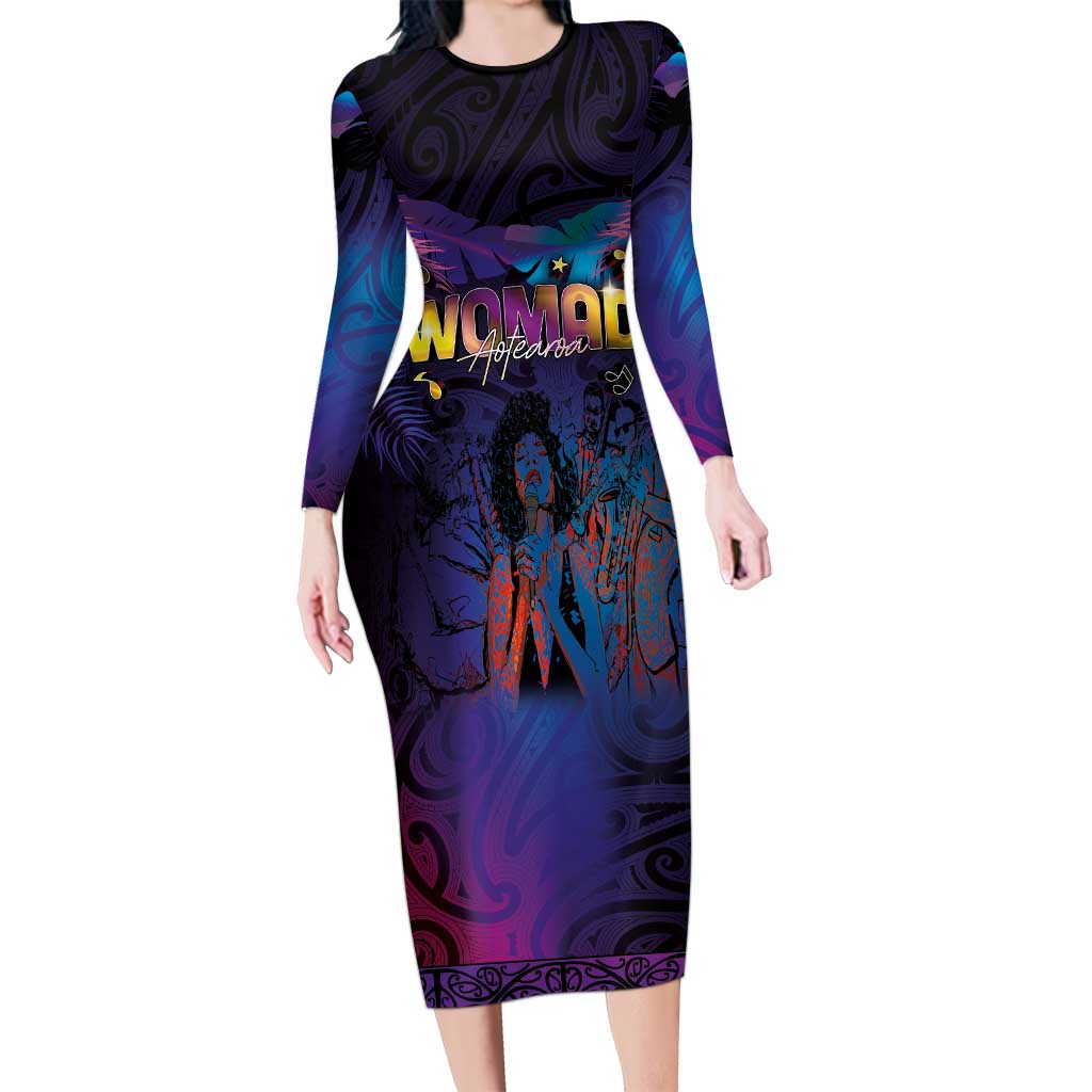 Aotearoa Arts Festival 2025 Family Matching Long Sleeve Bodycon Dress and Hawaiian Shirt Maori Music Art Dance - Rhythmic Vibes LT03 Mom's Dress Black - Polynesian Pride