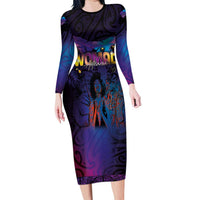 Aotearoa Arts Festival 2025 Family Matching Long Sleeve Bodycon Dress and Hawaiian Shirt Maori Music Art Dance - Rhythmic Vibes LT03 Mom's Dress Black - Polynesian Pride
