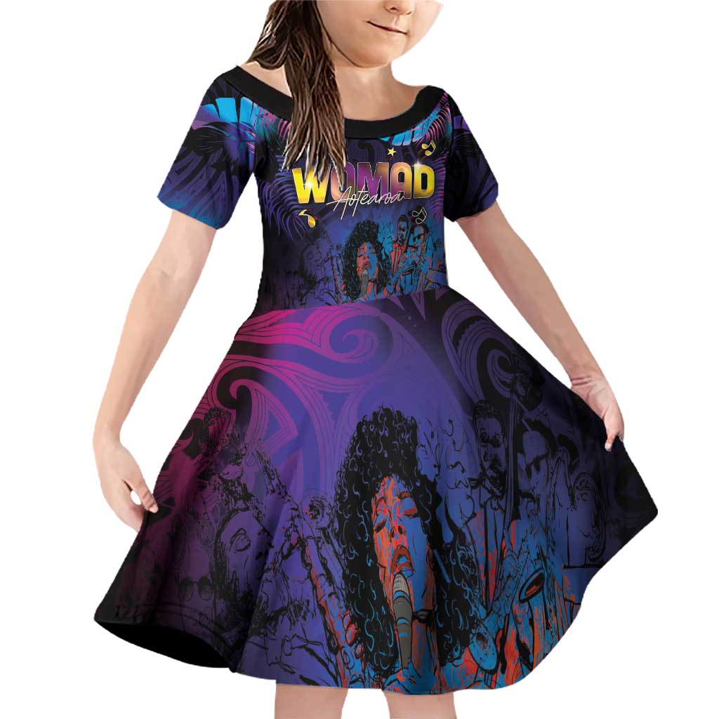 Aotearoa Arts Festival 2025 Family Matching Off Shoulder Short Dress and Hawaiian Shirt Maori Music Art Dance - Rhythmic Vibes LT03 Daughter's Dress Black - Polynesian Pride