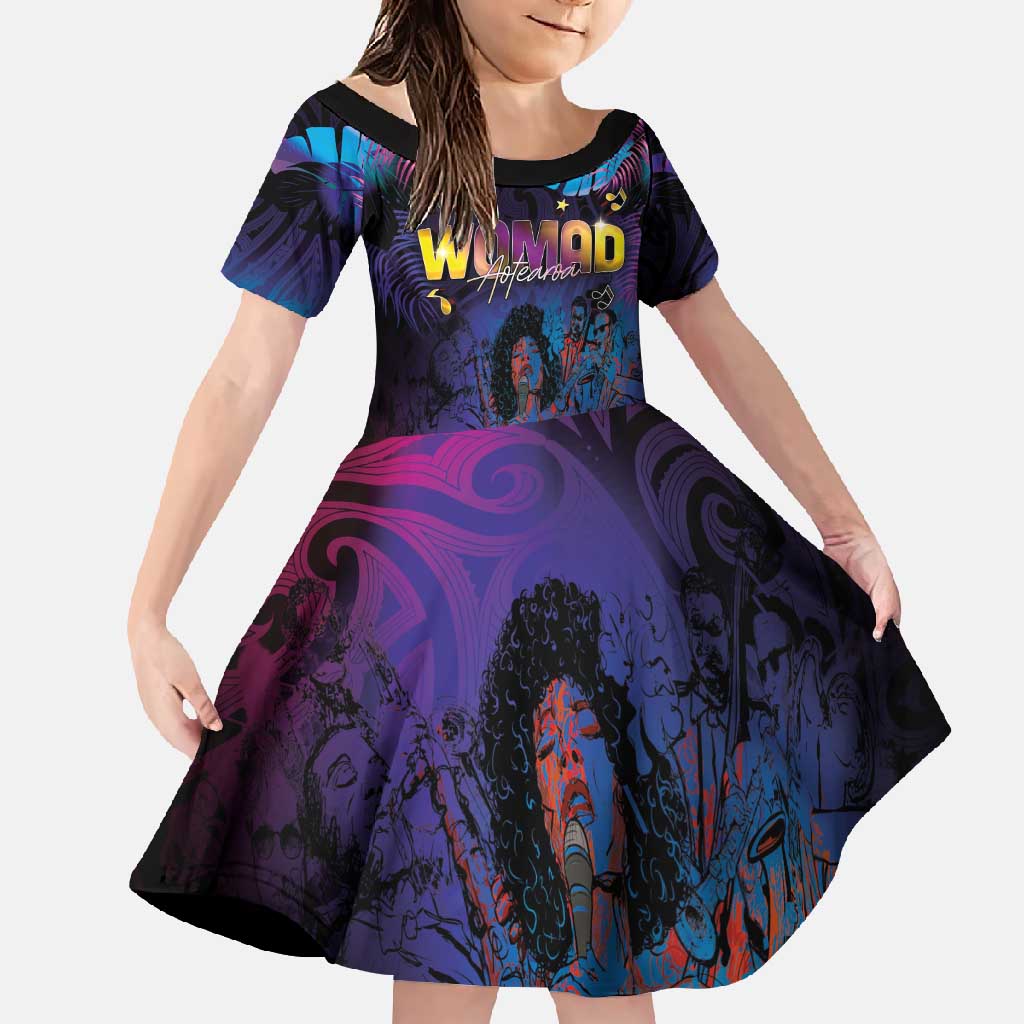 Aotearoa Arts Festival 2025 Family Matching Short Sleeve Bodycon Dress and Hawaiian Shirt Maori Music Art Dance - Rhythmic Vibes LT03 Daughter's Dress Black - Polynesian Pride